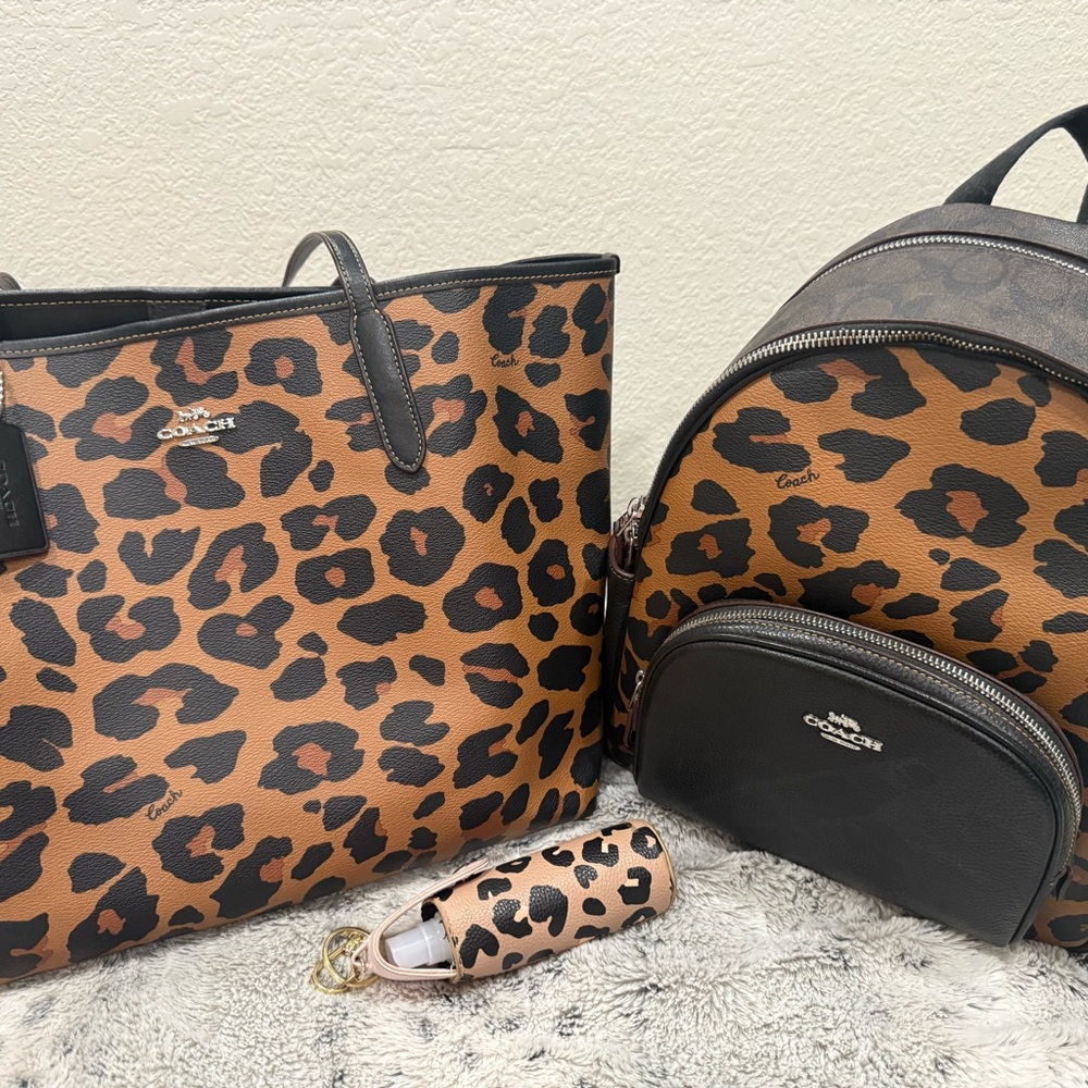 Coach Brown and Black Leopard Tote and Backpack